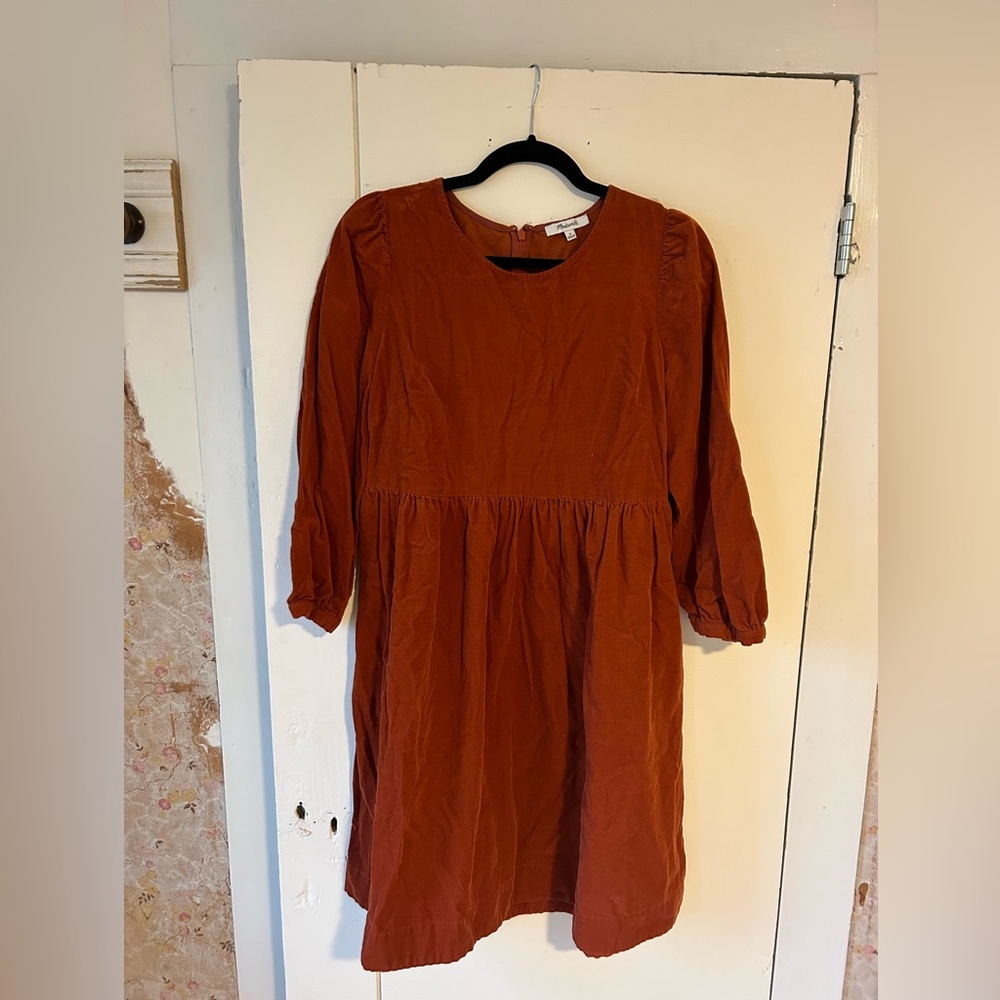 burnt orange corduroy madewell dress